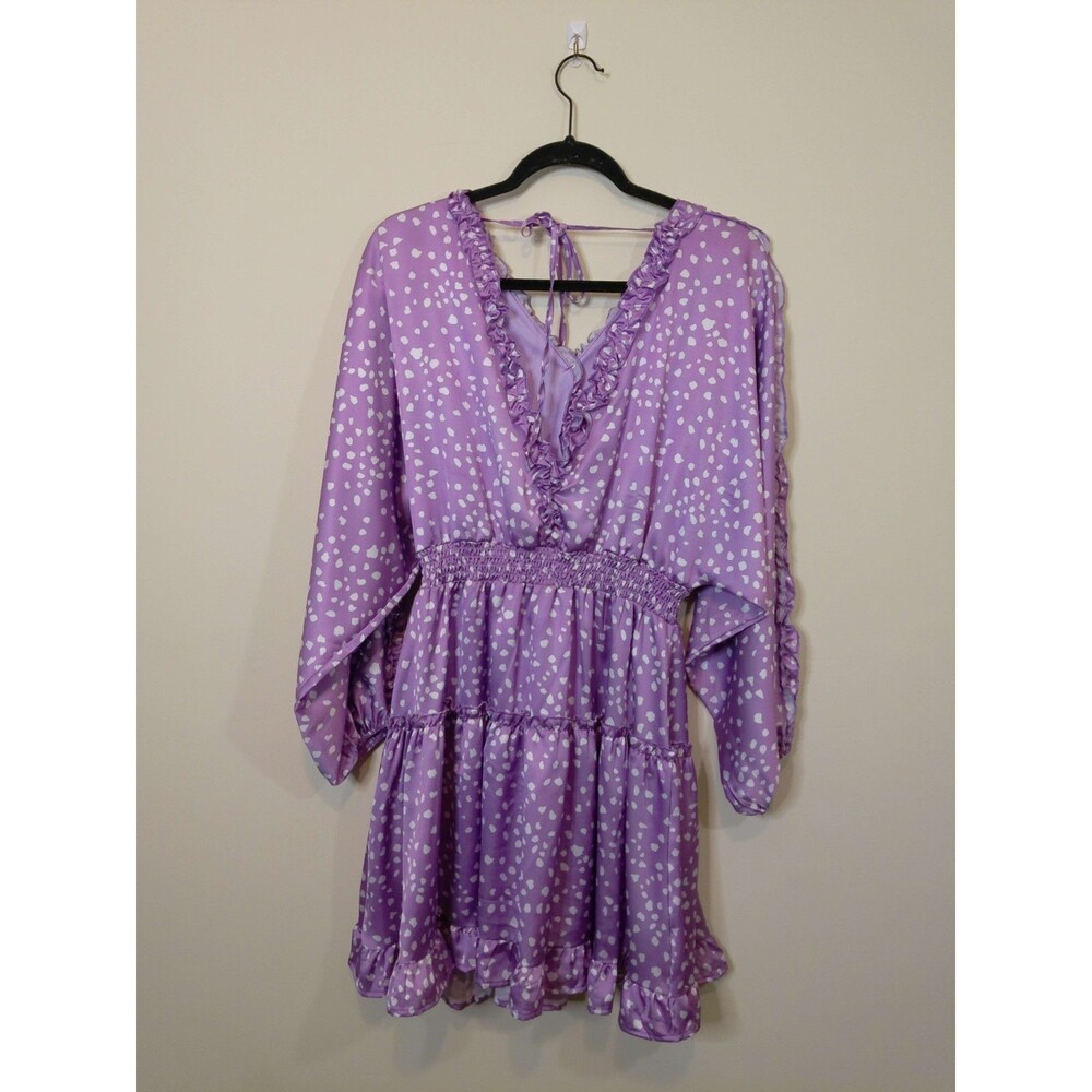 Women's Floral Boho MIni Dress Size Medium Purple Lilac - Picture 4 of 11
